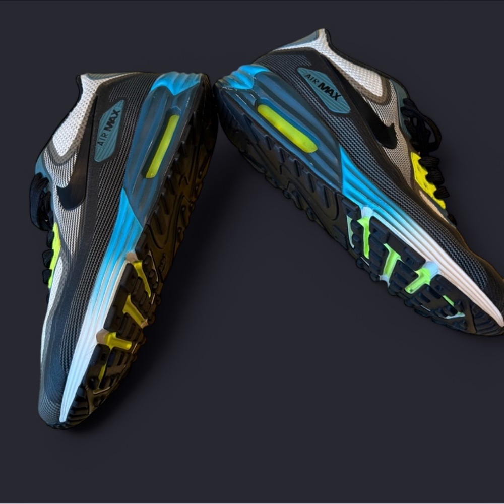 Nike Air Max Lunar 90 running shoes - Black and Neon Green & blue rare - Picture 4 of 12